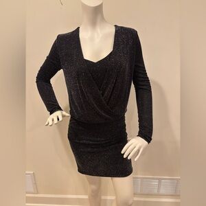WHBM metallic black silver women’s sparkle knit blouson dress, 4
